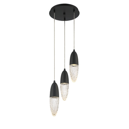 Eurofase Ecrou 12" 3-Light Chandelier, Matte Black with Clear Glass, front view
