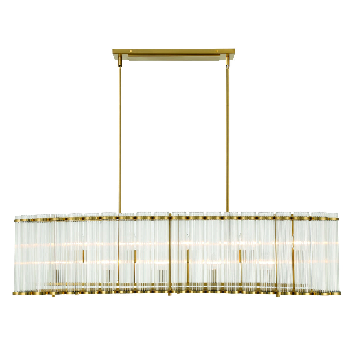 Eurofase Glasbury 52" 10-Light Chandelier, Gold with Ribbed Glass, front view