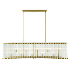 Eurofase Glasbury 52" 10-Light Chandelier, Gold with Ribbed Glass, front view