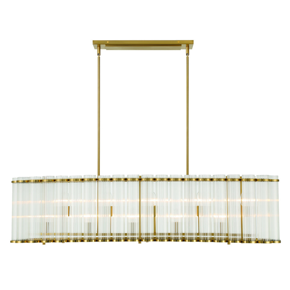 Eurofase Glasbury 52" 10-Light Chandelier, Gold with Ribbed Glass, front view