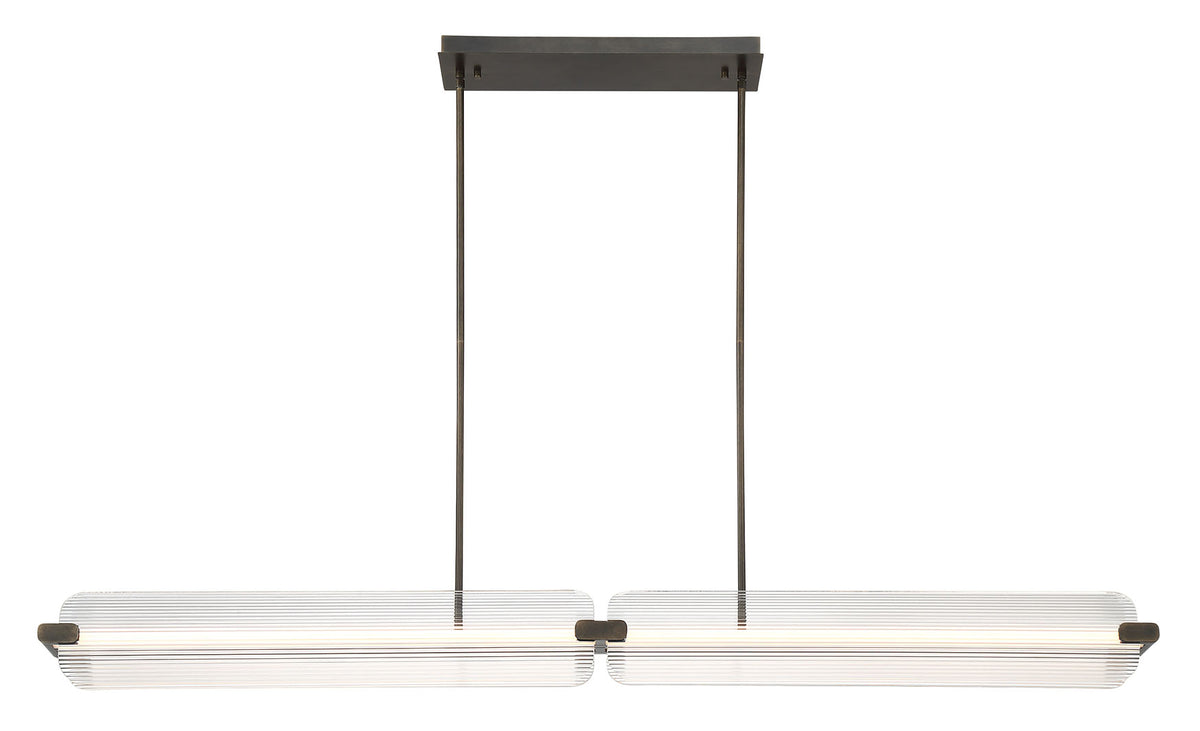 Eurofase Neoness 67" 4-Light LED Chandelier, Weathered Brass with Clear Glass, front view