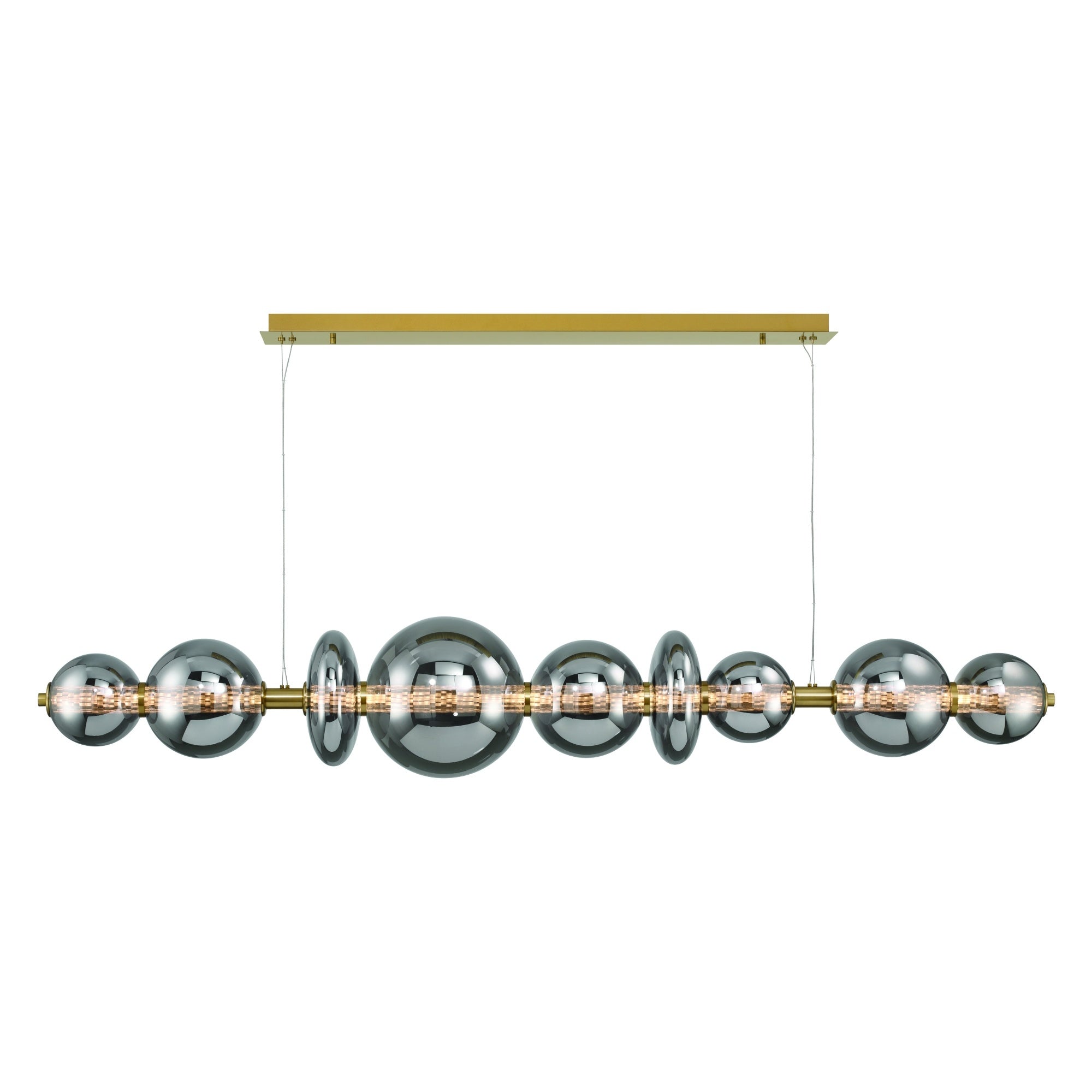 Eurofase Atomo 74" 9-Light Chandelier, Gold with Smoked Glass, front view