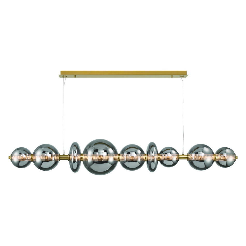Eurofase Atomo 74" 9-Light Chandelier, Gold with Smoked Glass, front view