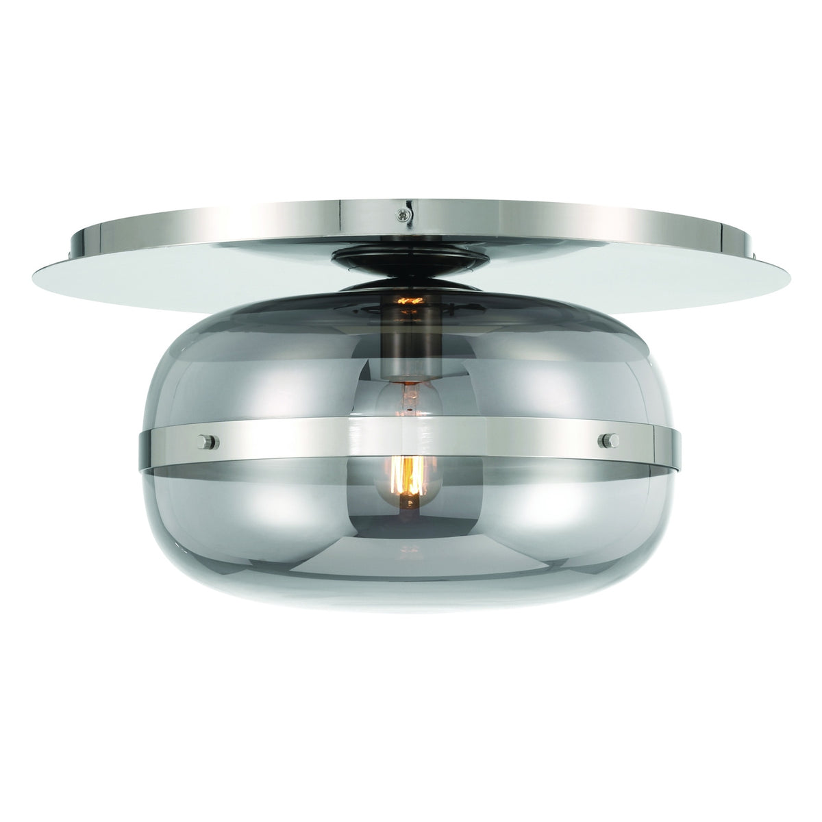 Eurofase Nottingham 14" Flush Mount, Polished Nickel with Smoked Glass, front view