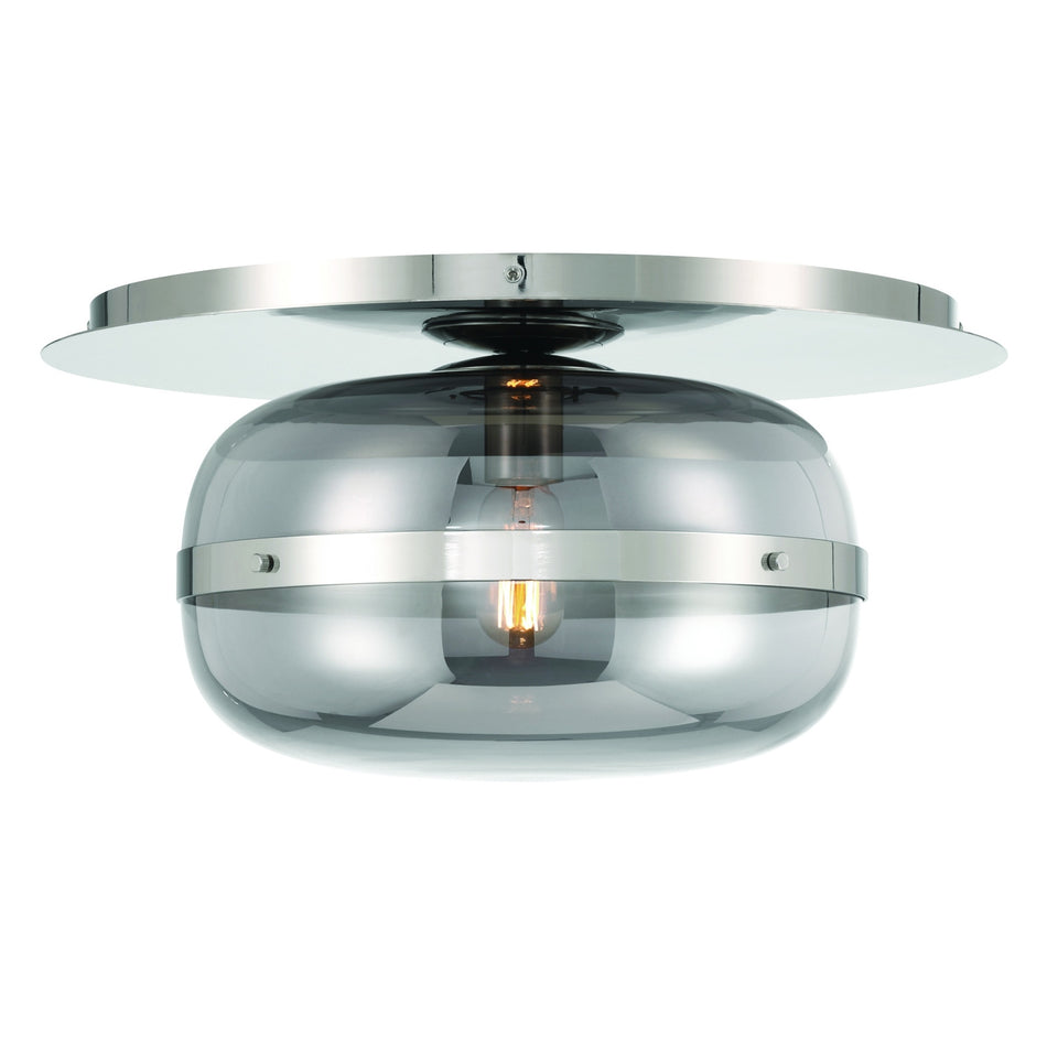 Eurofase Nottingham 14" Flush Mount, Polished Nickel with Smoked Glass, front view