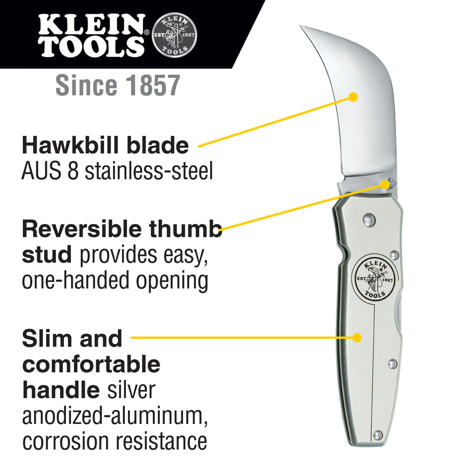 Klein Tools 44006 Lockback Knife 2-5/8-Inch Aluminum Handle - feature detail