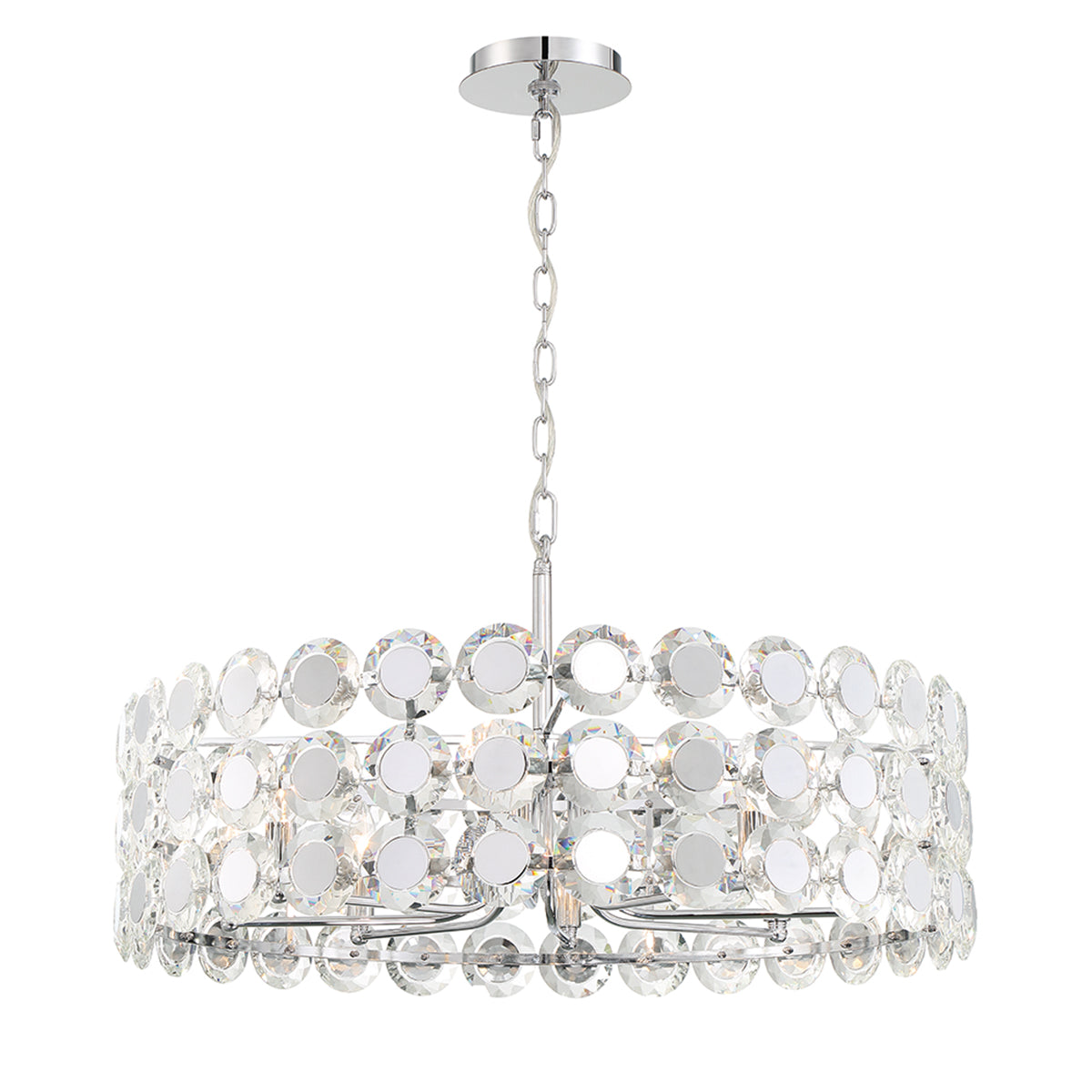 Eurofase Perrene 32" 8-Light Chandelier, Chrome with Clear Glass, front view