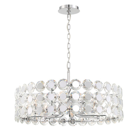 Eurofase Perrene 32" 8-Light Chandelier, Chrome with Clear Glass, front view