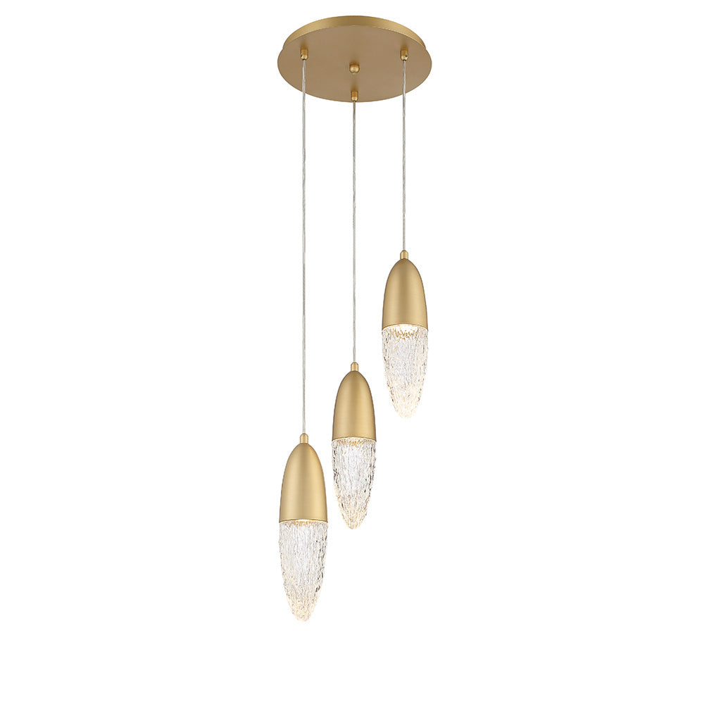 Eurofase Ecrou 12" 3-Light Chandelier, Satin Gold Paint with Clear Glass, front view
