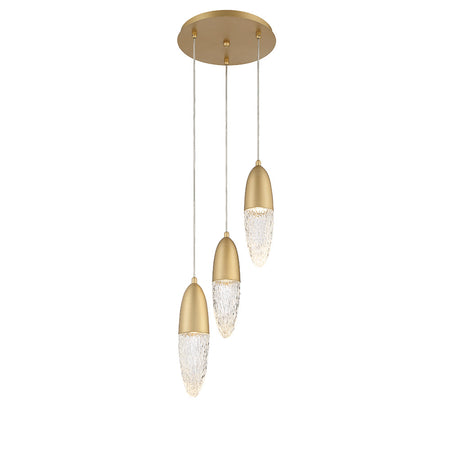 Eurofase Ecrou 12" 3-Light Chandelier, Satin Gold Paint with Clear Glass, front view