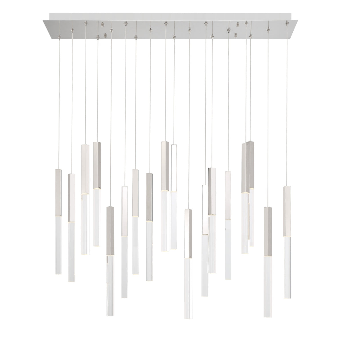 Eurofase Benicio 42" 18-Light LED Chandelier, Polished Nickel with Clear Glass, front view