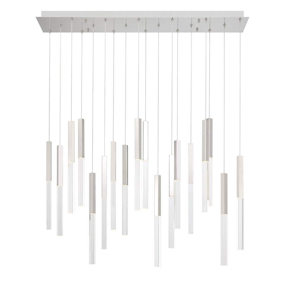 Eurofase Benicio 42" 18-Light LED Chandelier, Polished Nickel with Clear Glass, front view