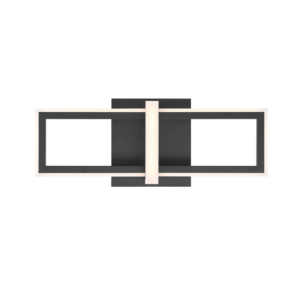 Eurofase Bordo 16" LED Outdoor Wall Light, Matte Black with White Acrylic, front view