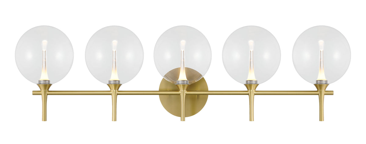 Eurofase Iissa 5-Light LED Vanity, Gold with Clear Glass, front view