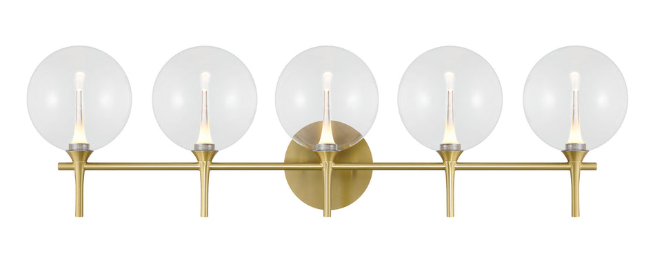 Eurofase Iissa 5-Light LED Vanity, Gold with Clear Glass, front view