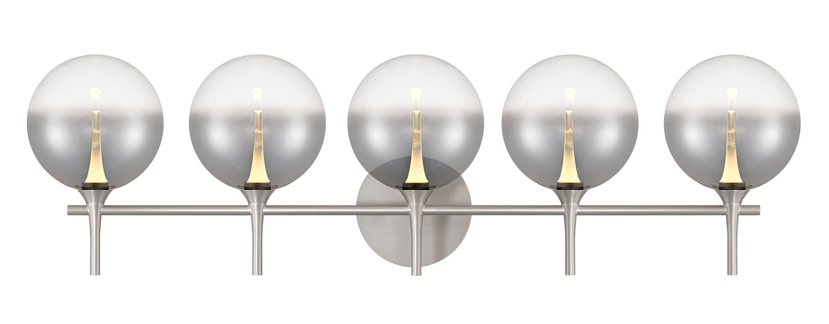 Eurofase Iissa 5-Light LED Vanity, Satin Nickel with Smoked Glass, front view