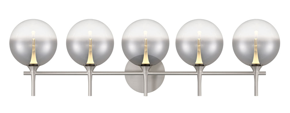 Eurofase Iissa 5-Light LED Vanity, Satin Nickel with Smoked Glass, front view