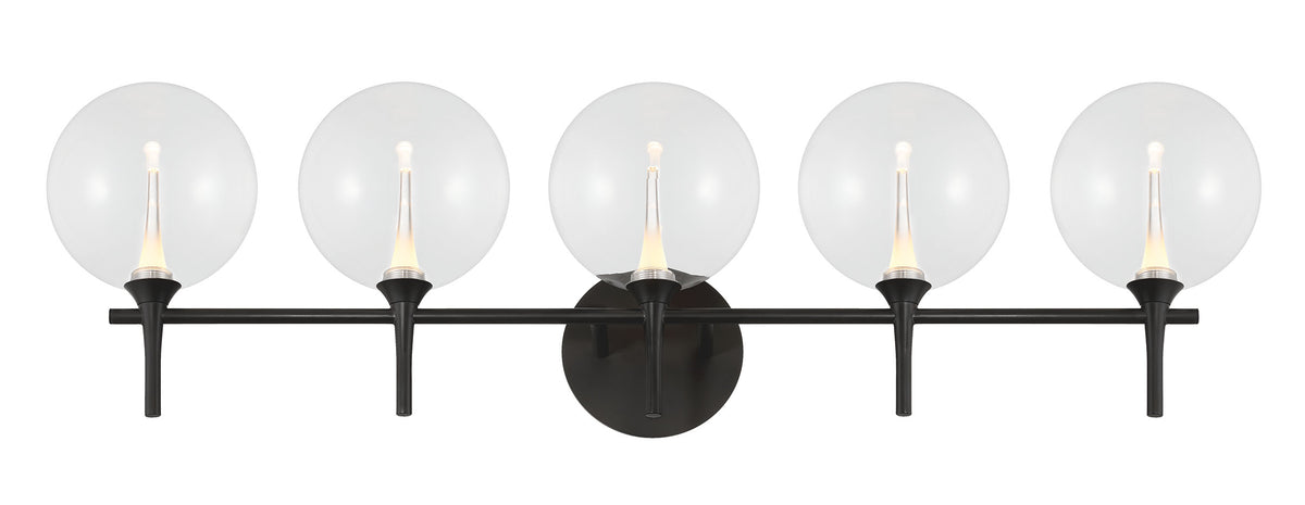 Eurofase Iissa 5-Light LED Vanity, Matte Black with Clear Glass, front view