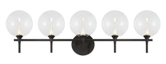 Eurofase Iissa 5-Light LED Vanity, Matte Black with Clear Glass, front view