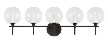 Eurofase Iissa 5-Light LED Vanity, Matte Black with Clear Glass, front view