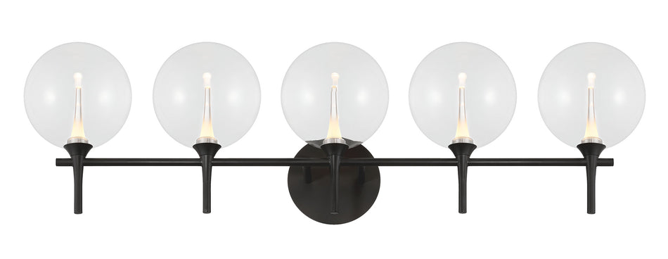 Eurofase Iissa 5-Light LED Vanity, Matte Black with Clear Glass, front view