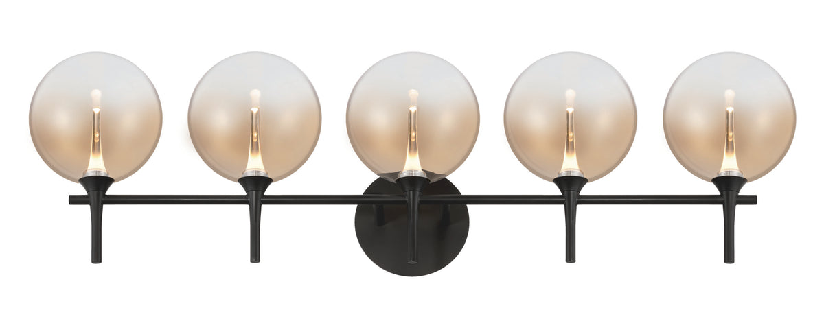 Eurofase Iissa 5-Light LED Vanity, Matte Black with Amber Glass, front view