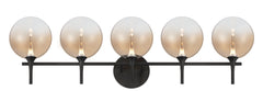 Eurofase Iissa 5-Light LED Vanity, Matte Black with Amber Glass, front view