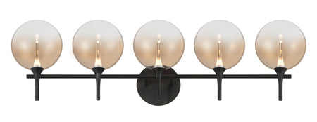 Eurofase Iissa 5-Light LED Vanity, Matte Black with Amber Glass, front view