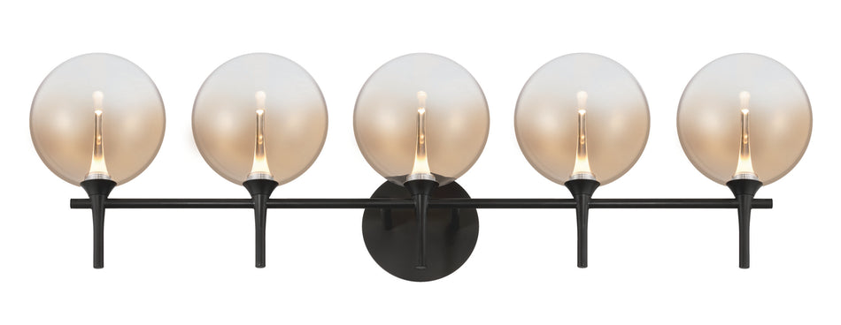 Eurofase Iissa 5-Light LED Vanity, Matte Black with Amber Glass, front view
