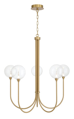 Eurofase Iissa 34" 5-Light LED Chandelier, Gold with Clear Glass, front view
