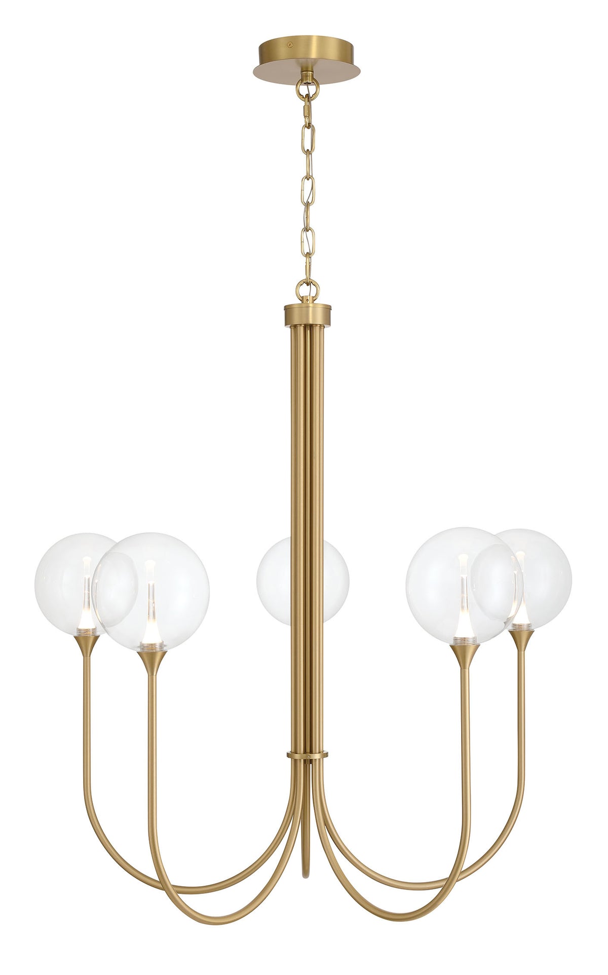 Eurofase Iissa 34" 5-Light LED Chandelier, Gold with Clear Glass, front view