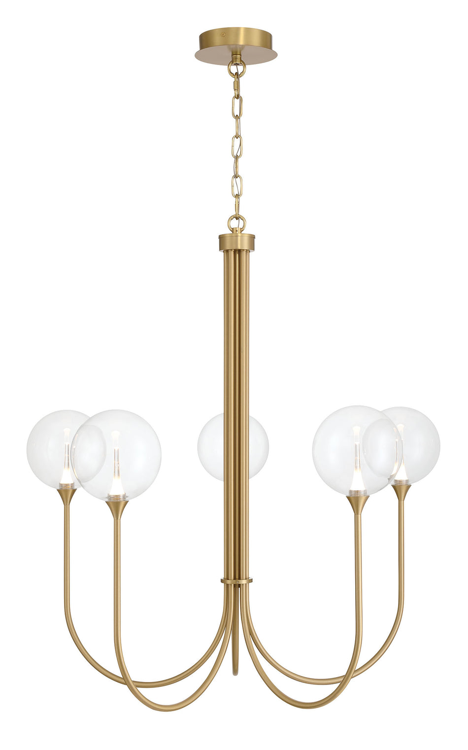 Eurofase Iissa 34" 5-Light LED Chandelier, Gold with Clear Glass, front view