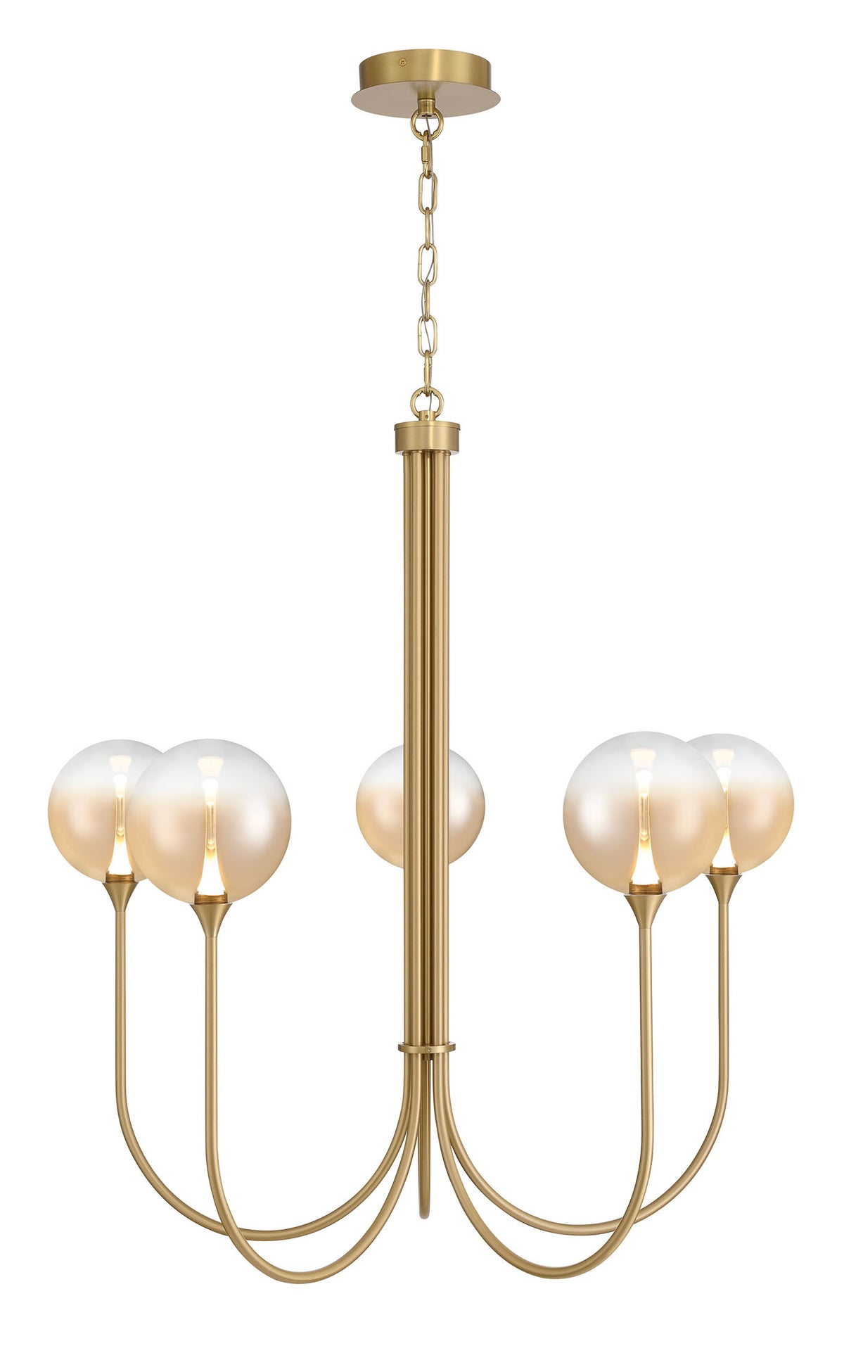 Eurofase Iissa 34" 5-Light LED Chandelier, Gold with Amber Glass, front view