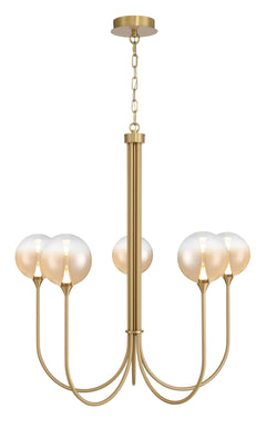 Eurofase Iissa 34" 5-Light LED Chandelier, Gold with Amber Glass, front view