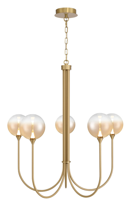 Eurofase Iissa 34" 5-Light LED Chandelier, Gold with Amber Glass, front view