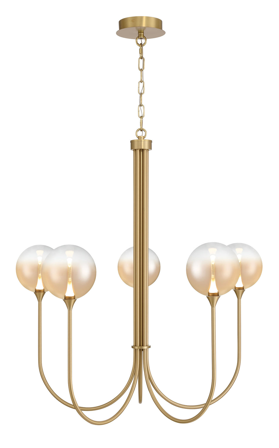 Eurofase Iissa 34" 5-Light LED Chandelier, Gold with Amber Glass, front view