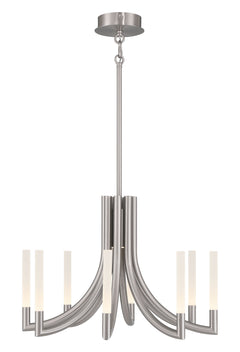 Eurofase Olette 24" 8-Light LED Chandelier, Brushed Nickel with Frosted Acrylic, front view