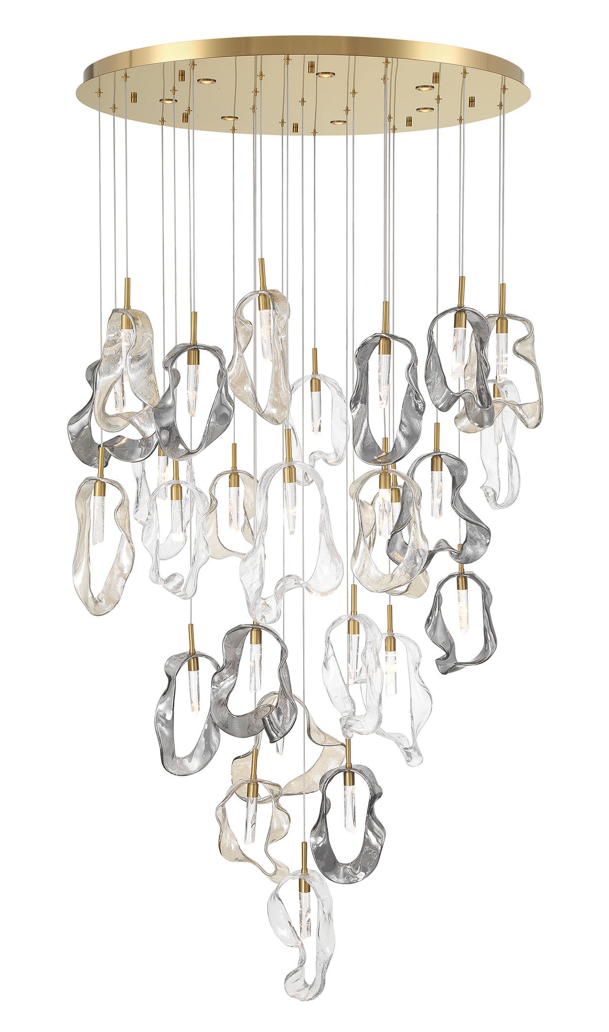 Eurofase Norah 39" 33-Light Chandelier, Gold with Mixed Glass, front view