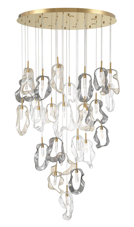 Eurofase Norah 39" 33-Light Chandelier, Gold with Mixed Glass, front view