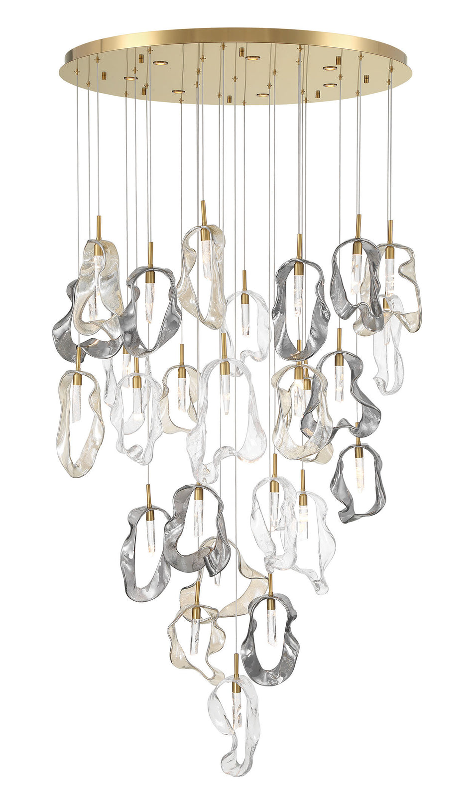 Eurofase Norah 39" 33-Light Chandelier, Gold with Mixed Glass, front view