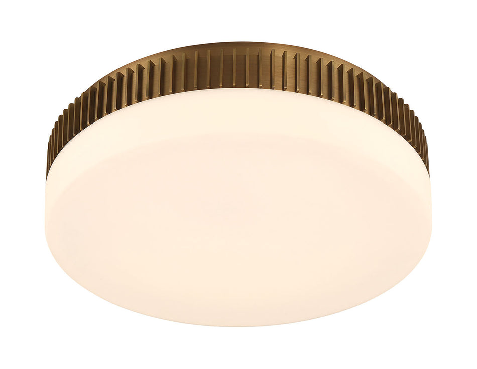 Eurofase Purgos 18" LED Flush Mount, Antique Brass with Opal Glass, front view