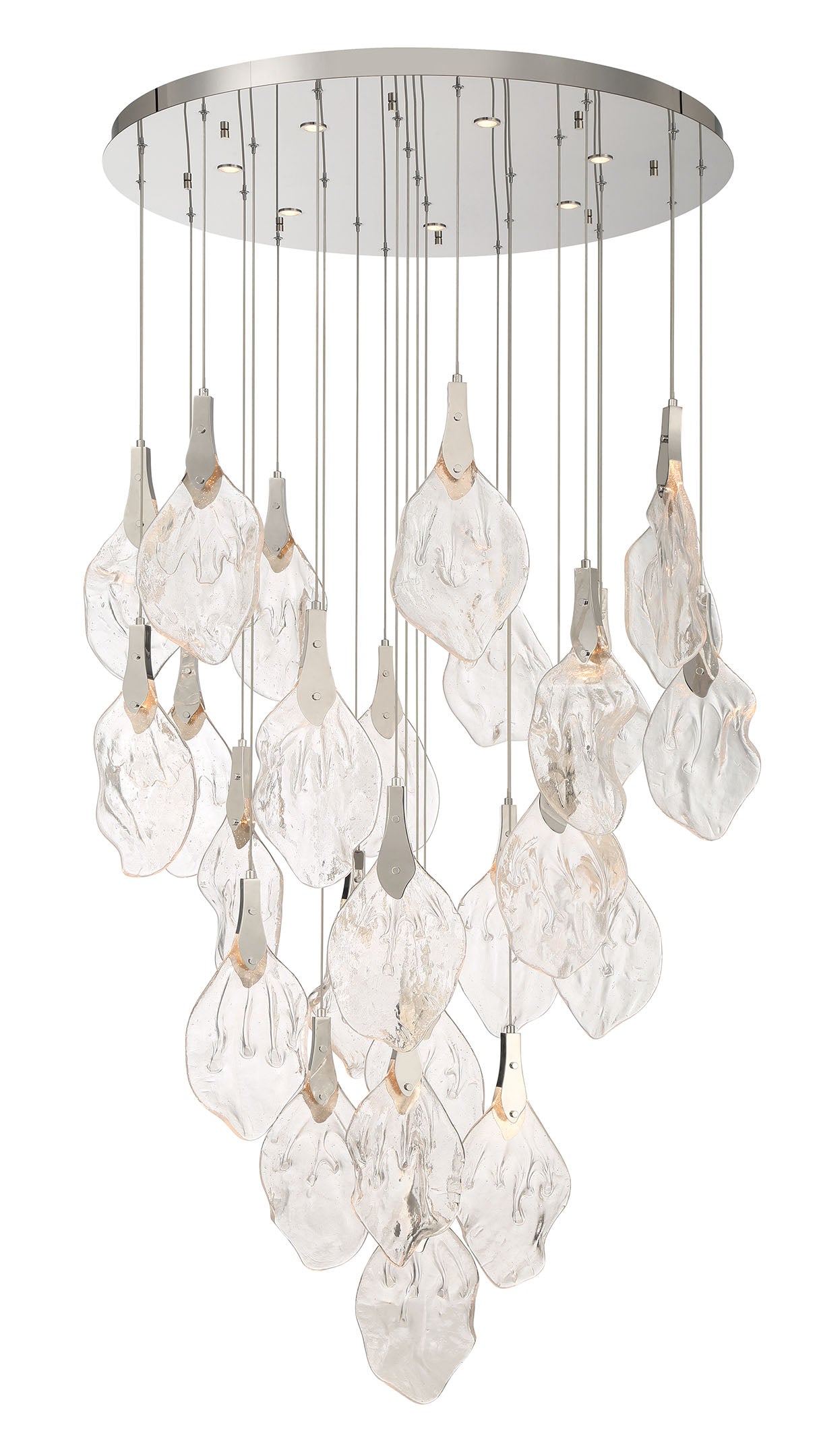 Eurofase Jateo 40" 33-Light LED Chandelier, Polished Nickel with Clear Glass, front view
