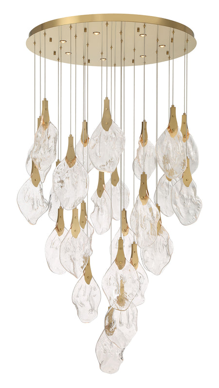 Eurofase Jateo 40" 33-Light LED Chandelier, Gold with Clear Glass, front view