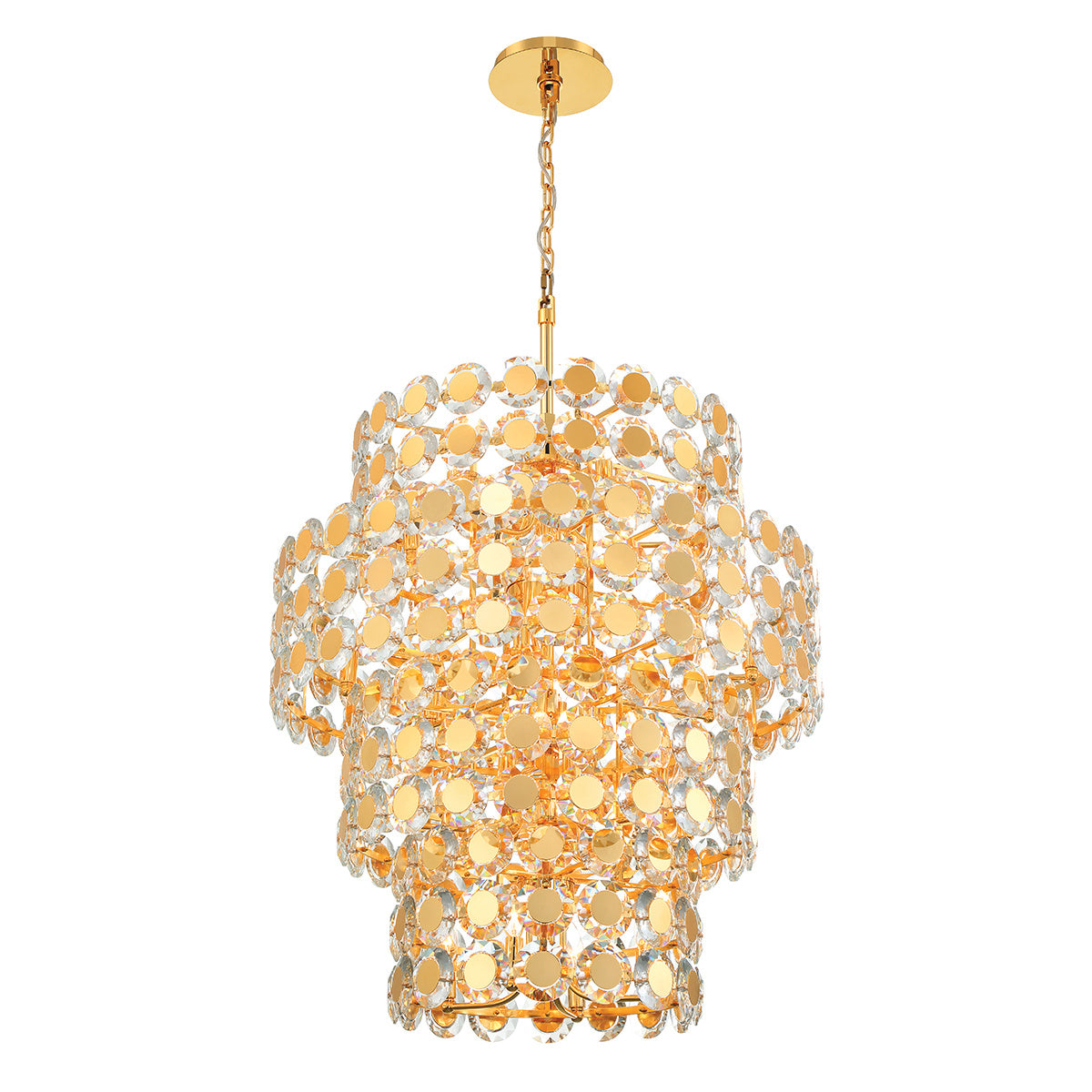 Eurofase Perrene 45" 24-Light Chandelier, Gold with Clear Glass, front view