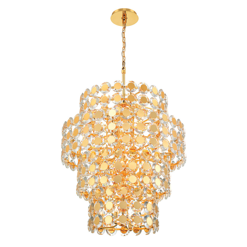 Eurofase Perrene 45" 24-Light Chandelier, Gold with Clear Glass, front view