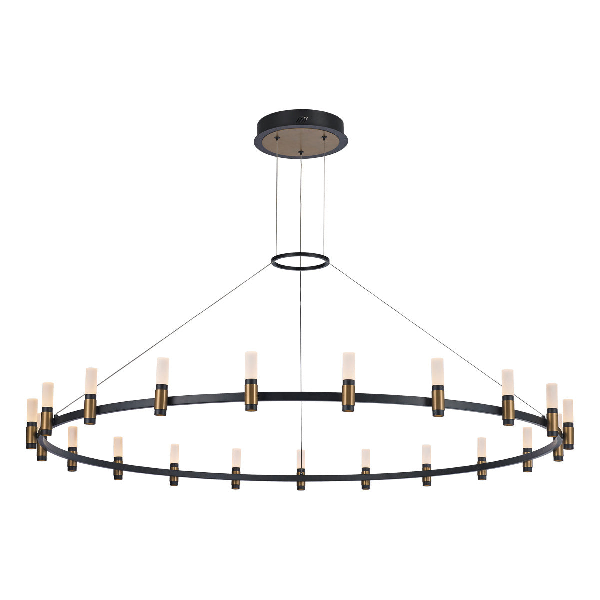 Eurofase Albany 60" 21-Light LED Chandelier, Brass-Black Mix with White Acrylic, front view