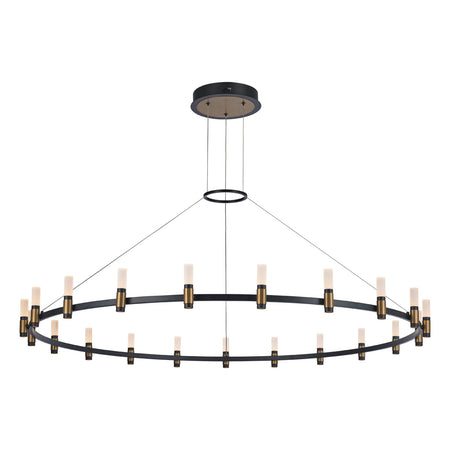 Eurofase Albany 60" 21-Light LED Chandelier, Brass-Black Mix with White Acrylic, front view