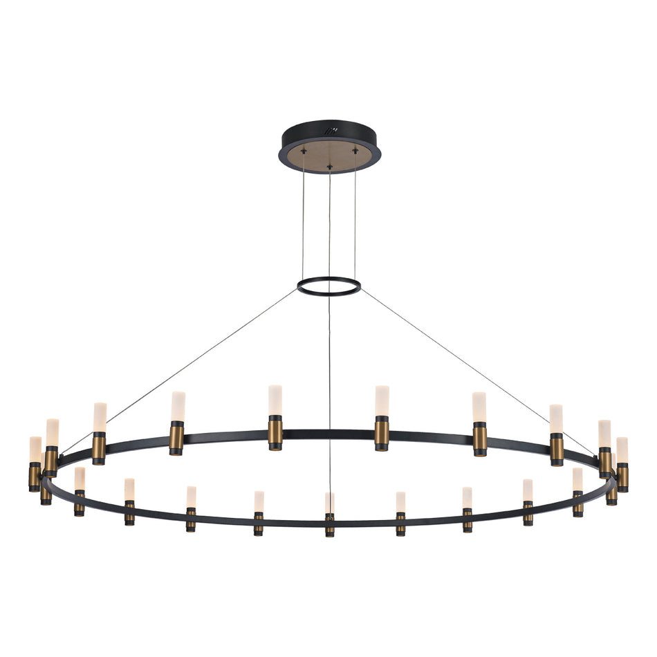 Eurofase Albany 60" 21-Light LED Chandelier, Brass-Black Mix with White Acrylic, front view