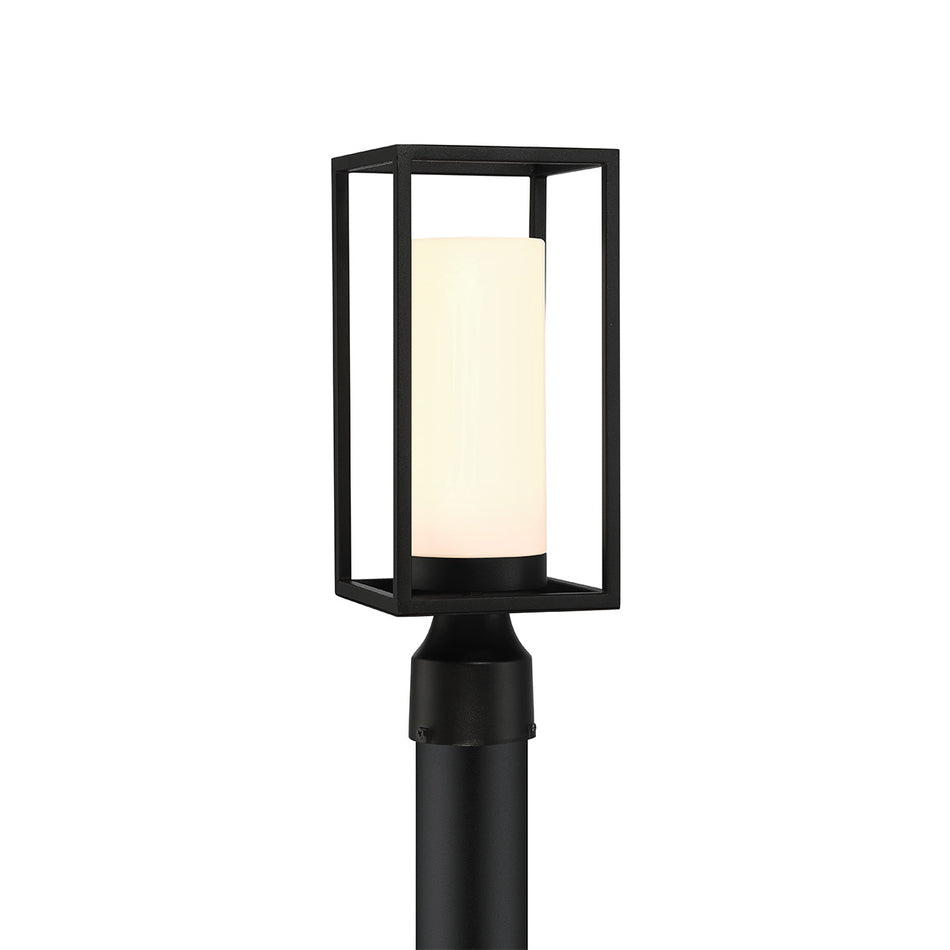 Eurofase Ren 15" Outdoor Wall Light, Powder Coat Black with White Glass, front view