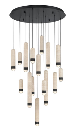 Eurofase Cambre 32" 16-Light LED Chandelier, Matte Black with Travertine, front view